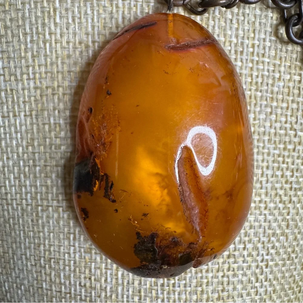 Baltic Amber Free Form Pendant Necklace Butterscotch Honey Antiqued Chain 26” - Picture 9 of 16